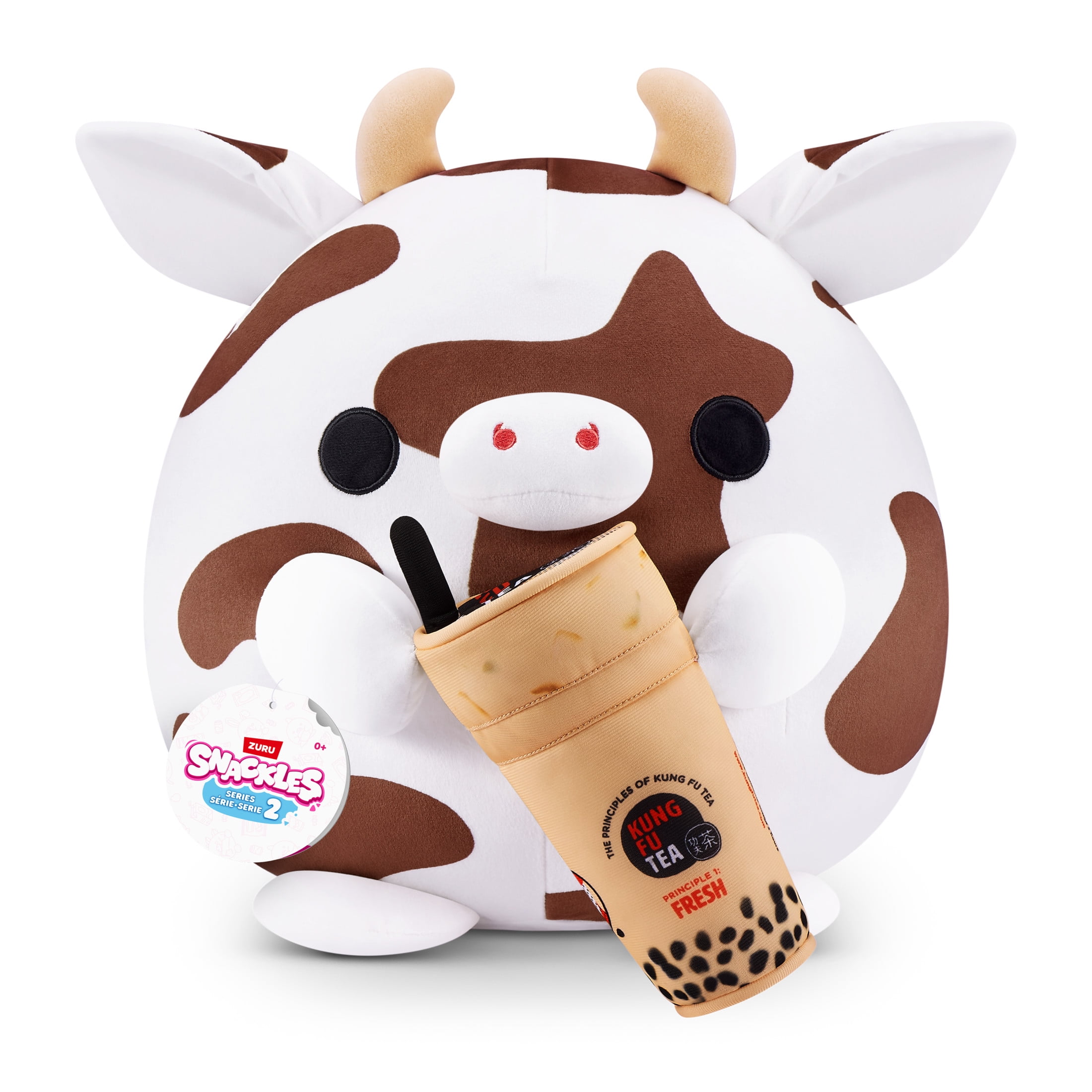 SNACKLES 14 inch Snackle (Kung Fu Bubble Tea) Bonnie the Cow, Ultra Soft Collectible Plush Toy by ZURU