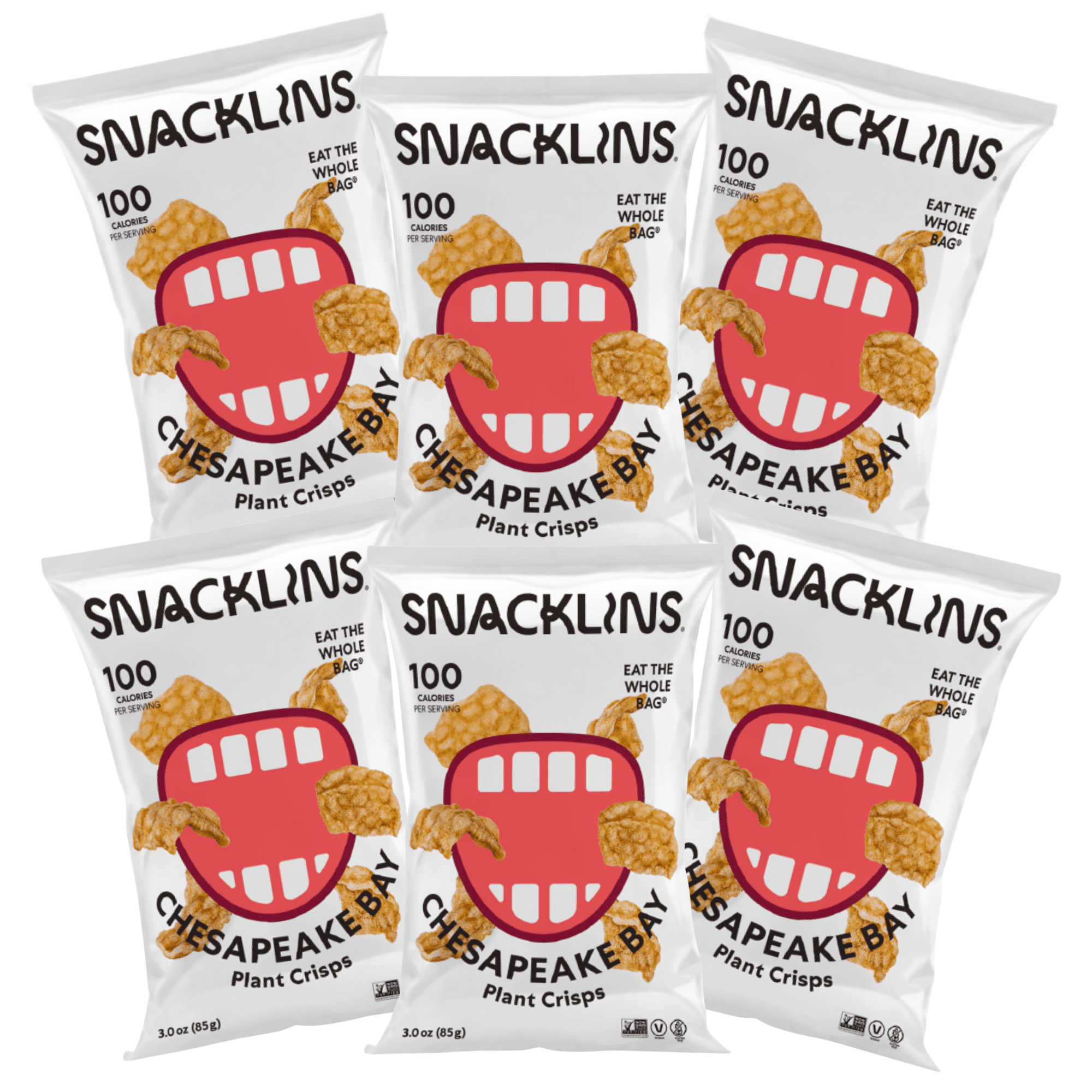 SNACKLINS Plant Based Crisps – Chesapeake Bay - Vegan Healthy Snacks - Gluten Free, Grain Free, Plant Based Crisps, 100% Kosher , Low Calorie - No Added Sugar, Crunchy, Puffed Snack - 3oz (6 Pack)