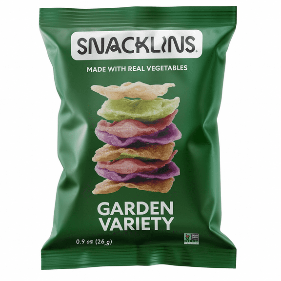 SNACKLINS Plant Based Crisps GARDEN Variety - Gluten Free, Grain Free, 100% Kosher, Vegan Healthy Snacks, Crunchy Puffed Snack, Just 90 Calories Per Bag - .9oz Bag (12 Pack)