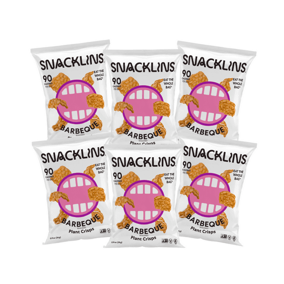 SNACKLINS Plant Based Crisps Vegan Healthy Snacks - Gluten Free, Grain Free, Plant Based Crisps, 100% Kosher, Low Calorie and No Added Sugar, Crunchy, Puffed Snack - Barbeque, Pack of 6