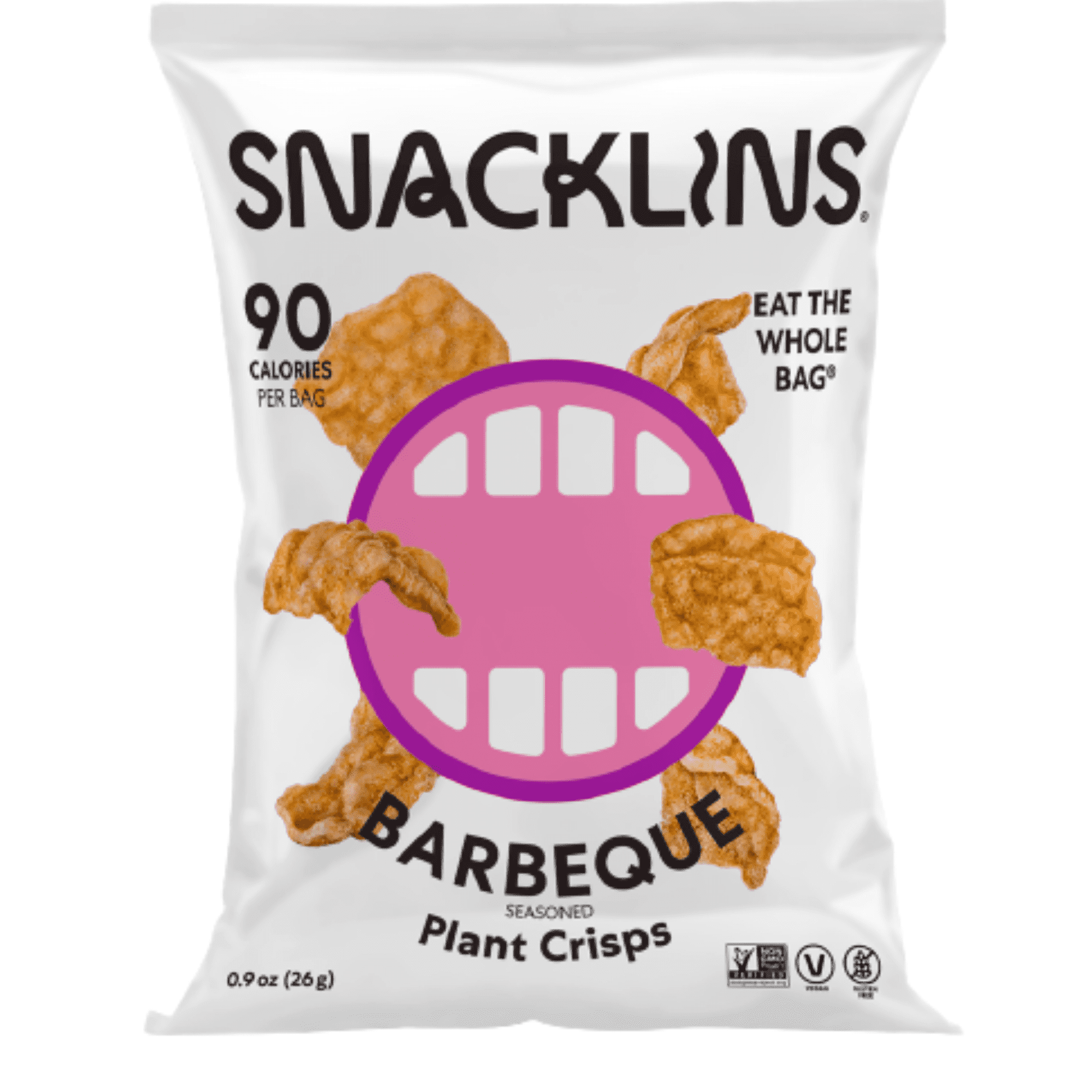 SNACKLINS Plant Based Crisps Vegan Healthy Snacks - Gluten Free, Grain Free, Plant Based Crisps, 100% Kosher, Low Calorie and No Added Sugar, Crunchy, Puffed Snack - Barbeque, Pack of 12