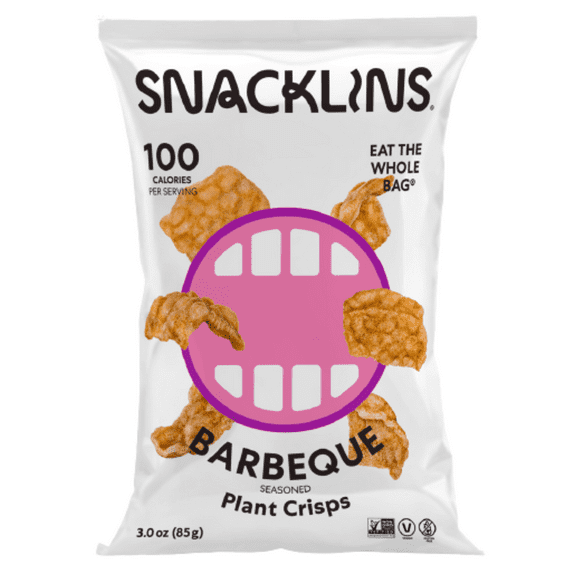 SNACKLINS Plant Based Crisps - Vegan Healthy Snacks - Gluten Free, Grain Free, Plant Based Crisps, 100% Kosher, Low Calorie - No Added Sugar, Crunchy, Puffed Snack - Barbeque - 3oz (12 Pack)