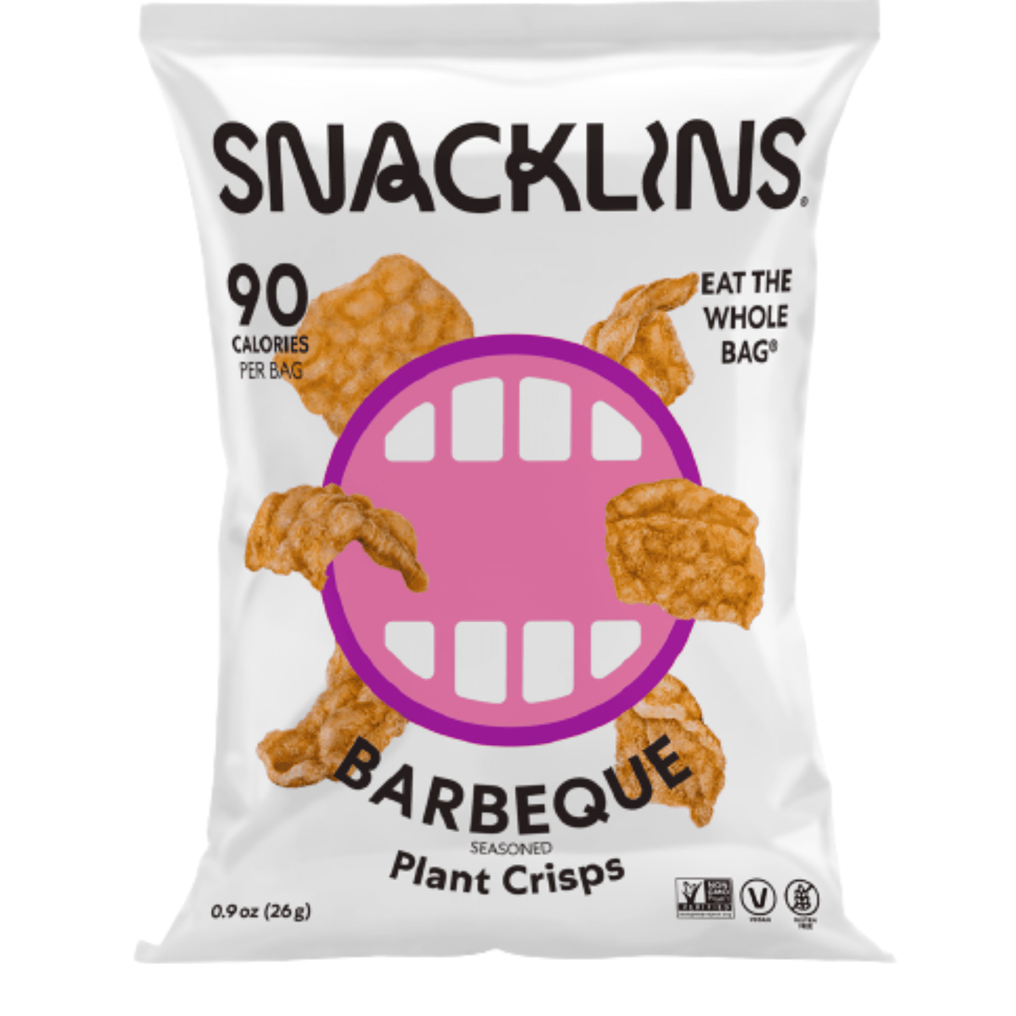 SNACKLINS Plant Based Crisps Vegan Healthy Snacks - Gluten Free, Grain Free, Plant Based Crisps, 100% Kosher, Low Calorie and No Added Sugar, Crunchy, Puffed Snack - Barbeque, Pack of 48)