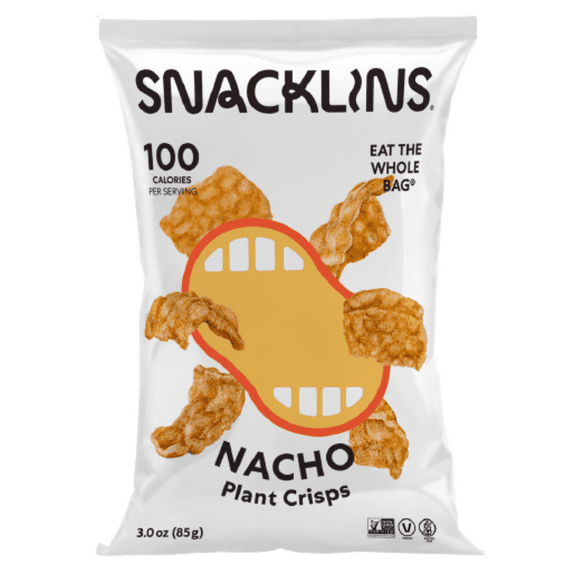 SNACKLINS Plant Based Crisps - Vegan Healthy Snacks - Gluten Free, Grain Free, Plant Based Crisps, 100% Kosher, Low Calorie - No Added Sugar, Crunchy, Puffed Snack - Nacho - 3oz (12 Pack)