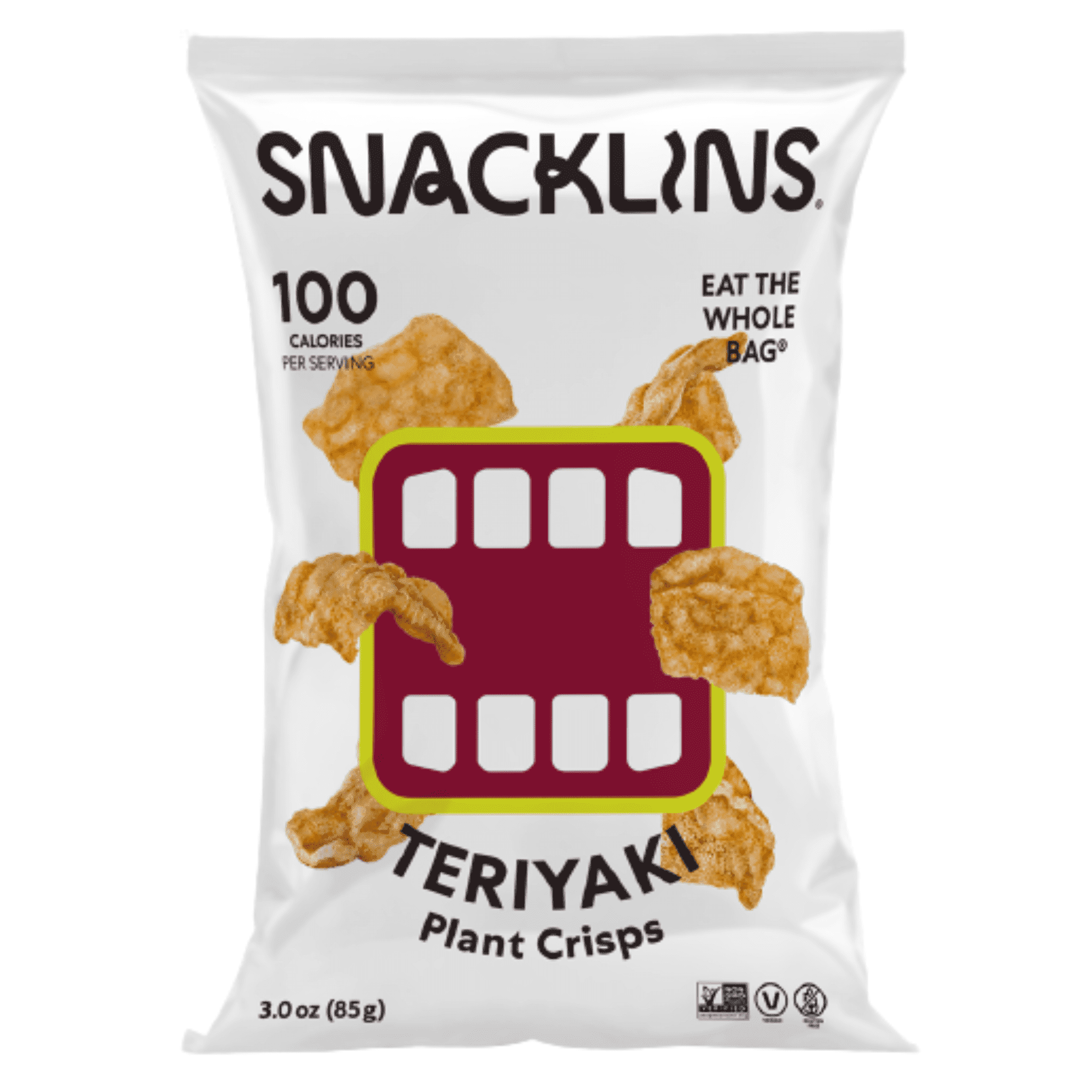 SNACKLINS Plant Based Crisps - Vegan Healthy Snacks - Gluten Free, Grain Free, Plant Based Crisps, 100% Kosher, Low Calorie - No Added Sugar, Crunchy, Puffed Snack - Teriyaki - 3oz (12 Bag)