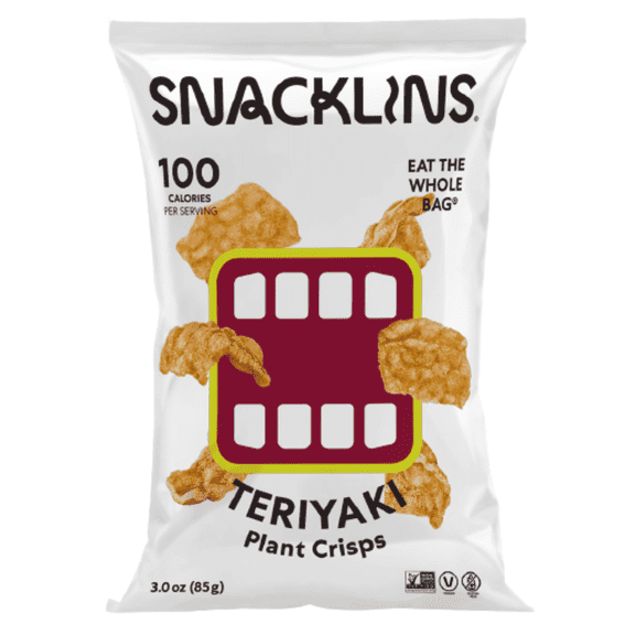 SNACKLINS Plant Based Crisps - Vegan Healthy Snacks - Gluten Free, Grain Free, Plant Based Crisps, 100% Kosher, Low Calorie - No Added Sugar, Crunchy, Puffed Snack - Teriyaki - 3oz (1 Bag)