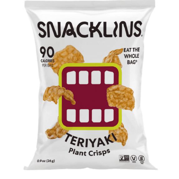 SNACKLINS Plant Based Crisps Vegan Healthy Snacks - Gluten Free, Grain Free, Plant Based Crisps, 100% Kosher, Low Calorie and No Added Sugar, Crunchy, Puffed Snack - Teriyaki, Pack of 48)