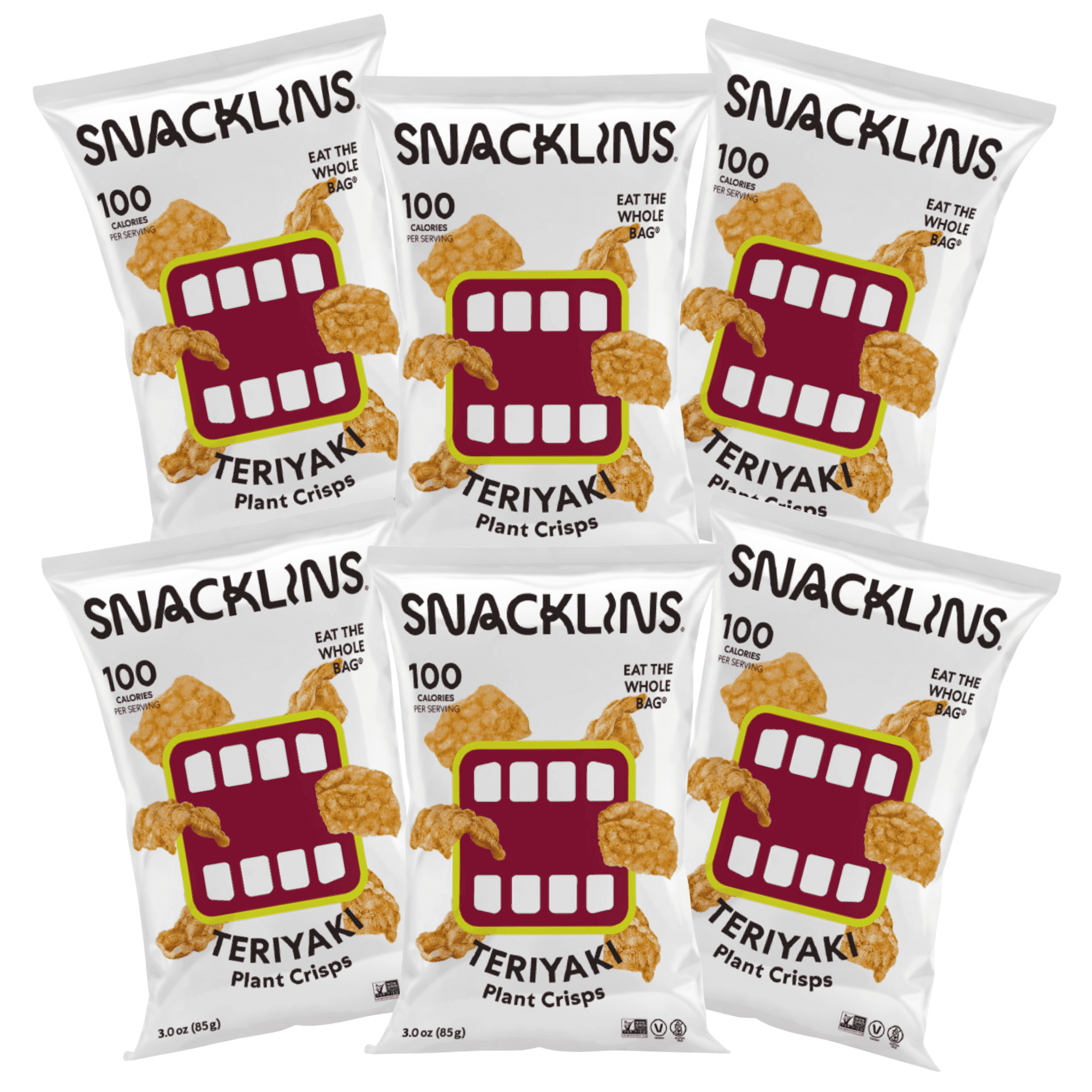 SNACKLINS Plant Based Crisps - Vegan Healthy Snacks - Gluten Free, Grain Free, Plant Based Crisps, 100% Kosher, Low Calorie - No Added Sugar, Crunchy, Puffed Snack - Teriyaki - 3oz (6 Bag)