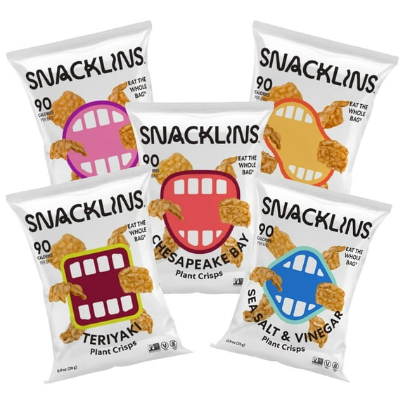 SNACKLINS Plant Based Crisps - Vegan Healthy Snacks - Variety Pack - 100% Kosher For Passover, Low Calorie - No Added Sugar, Crunchy, Puffed Snack - Variety Pack - .9oz Bag (Case of 5)