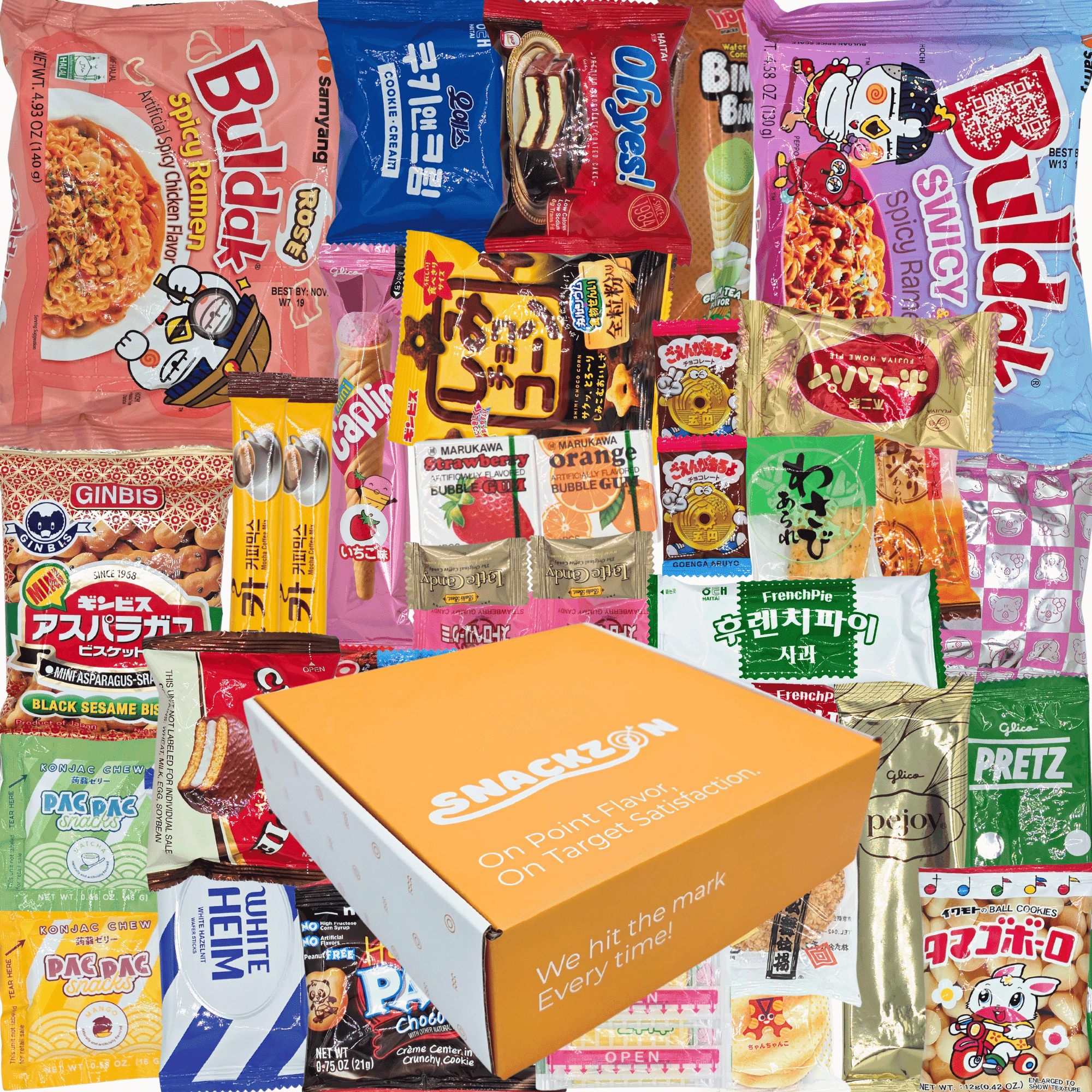 SNACKZON – Curated Japanese & Korean Treats – Includes Spicy Chicken Ramen, Chocolate Filled Biscuits, Rice Crackers & More