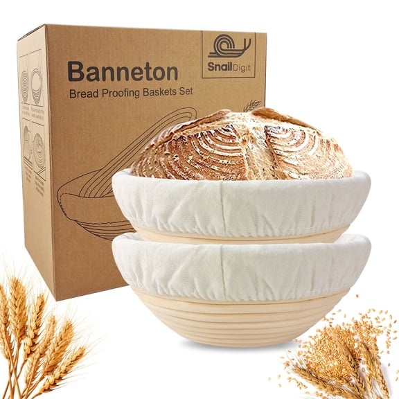 SNAILDIGIT Banneton Bread Proofing Basket, 9 inch Round Sourdough Bowls, Artisan Bread Making