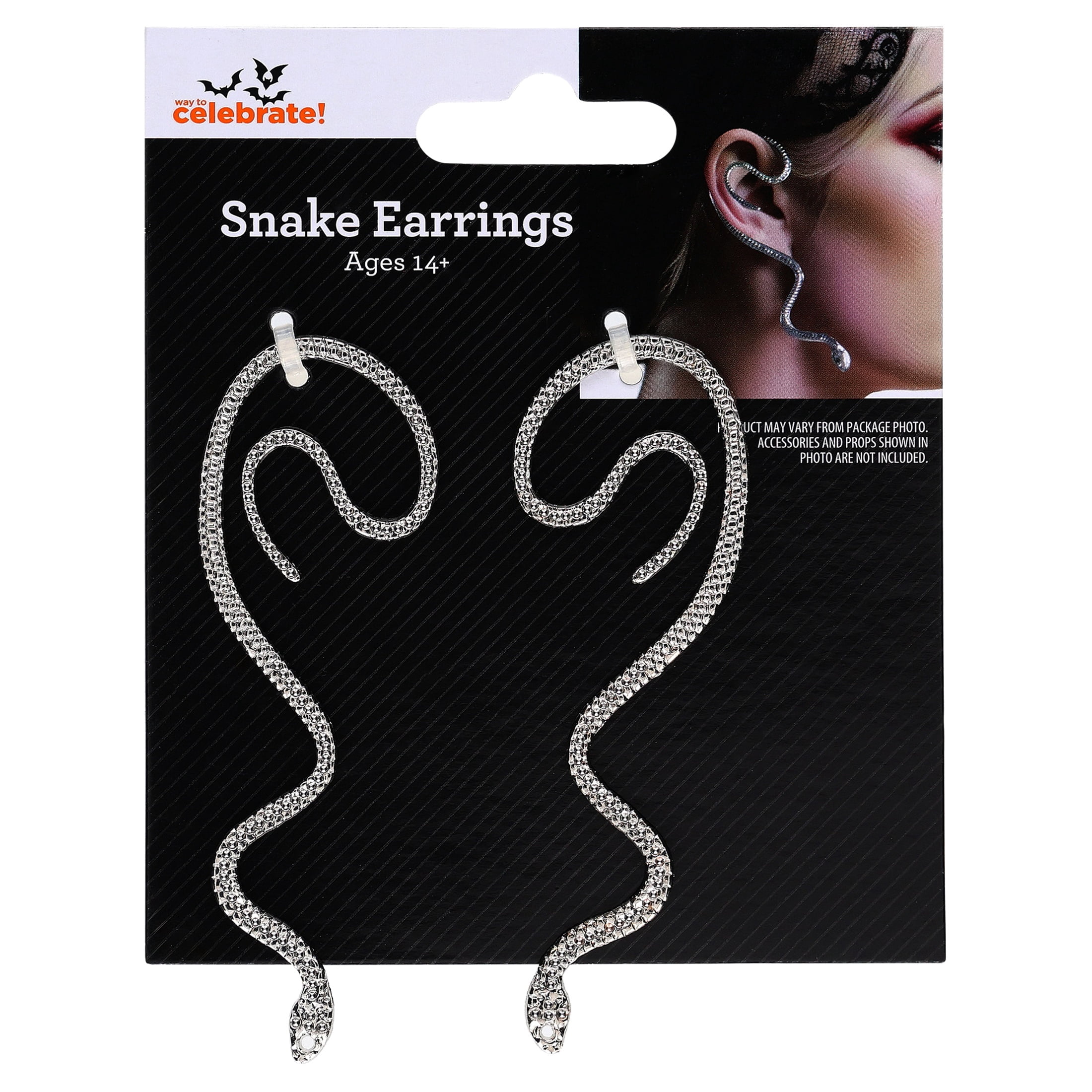 Snake Earrings Costume Accessories for Adults, Silver, Halloween by Way To Celebrate