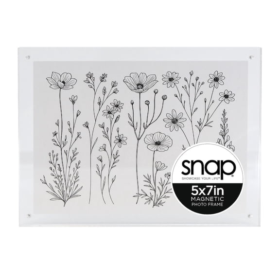 Snap 5” x 7” Acrylic Frame, Double-Sided Clear Magnetic Picture Frame, Free Standing Desktop Display