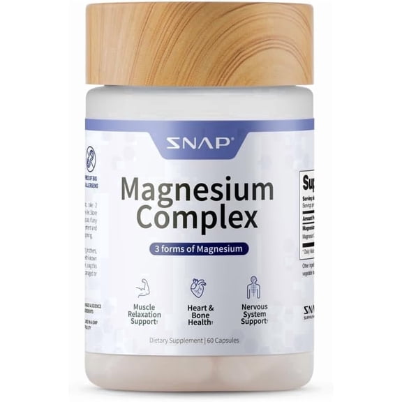 Snap Supplements Magnesium Complex with Glycinate for Muscle Support & Energy - Chelated Capsules