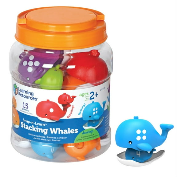 Learning Resources Snap-n-Learn Stacking Whales, Fine Motor, Educational Toys, 15 Pieces, Ages 2+