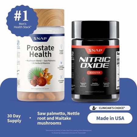 Snap Prostate Health & Nitric Oxide Combo for Men, Urinary & Circulation Support, Saw Palmetto, Zinc & Botanicals (30-Day Supply)