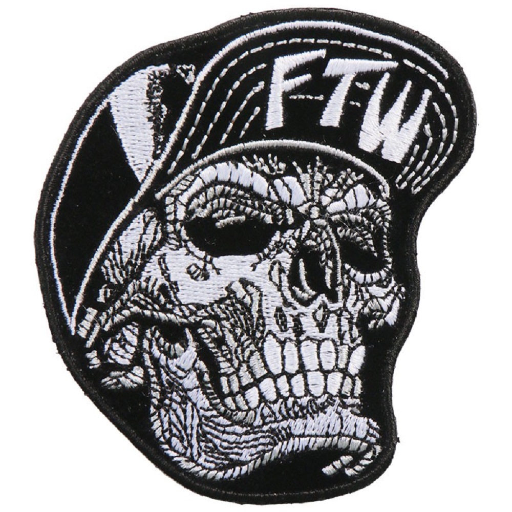 Snapback Skull Patch - Skull with FTW Hat, Rayon Iron-on Heat Sealed Backing Sew-on Patch - 3.5"x 3" - image 1 of 1