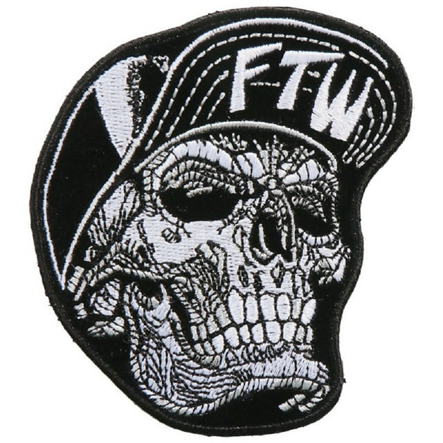 Snapback Skull Patch - Skull with FTW Hat, Rayon Iron-on Heat Sealed Backing Sew-on Patch - 3.5"x 3"