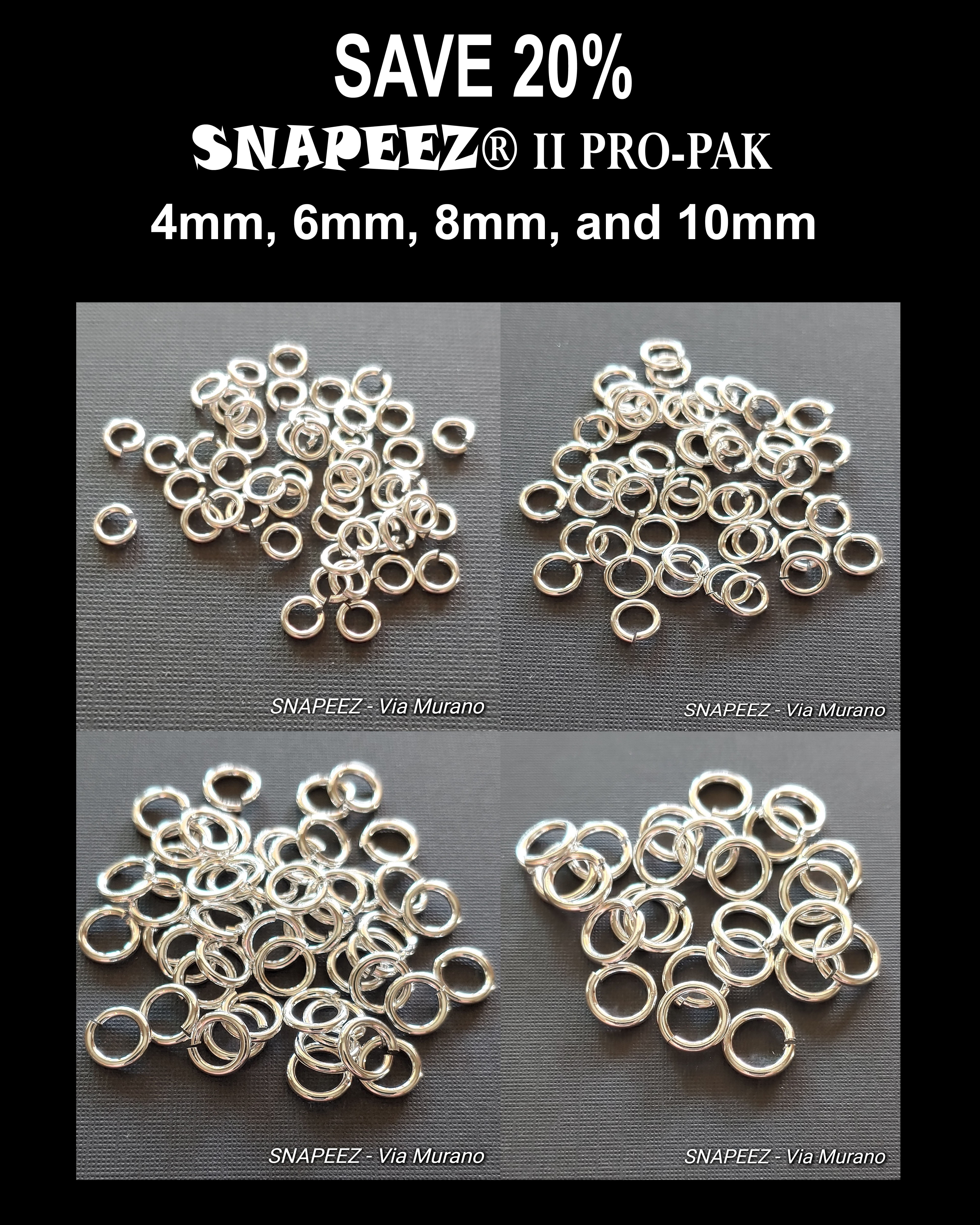 SNAPEEZ II ULTRAPLATE Jump Rings PRO-PAK. 99.9% Shiny Silver Plate. See Snapeez color and size chart for finish. Made in USA.
