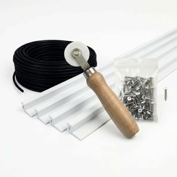 SNAPP PVC Track Screen Porch Kit, White 94 inch 5 Pack Tracks, 50 feet Round Spline, 50 Screws and Roller