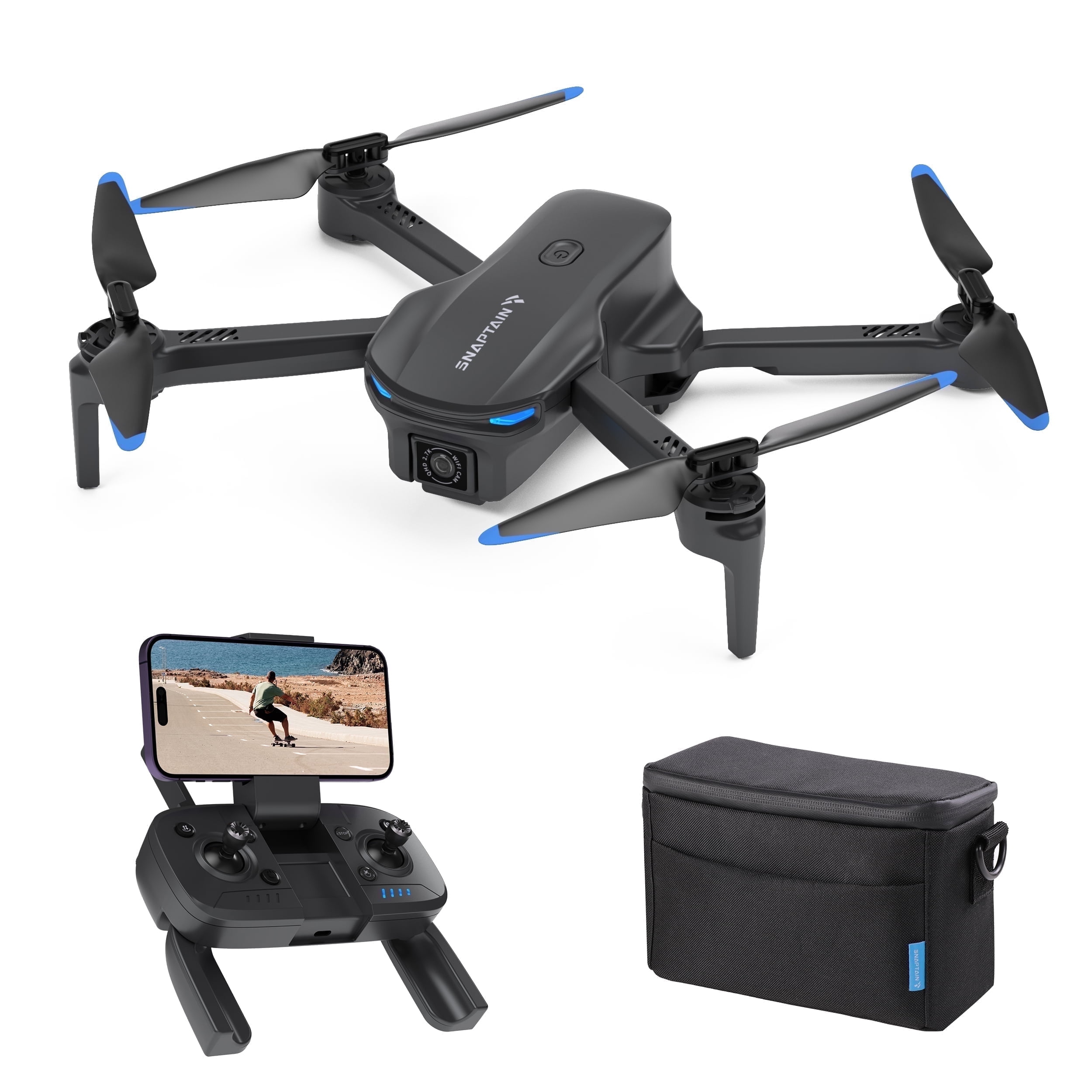 SNAPTAIN E20 FPV Drone with 2.7k QHD Camera, Brushless Motor with Controller for Adult - Gray