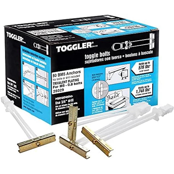 SNAPTOGGLE BM5 Toggle Anchor, Zync Alloy, , 3/8" to 2-1/2 Grip Range (Pack of 50) No Bolts or Drill Bit Included$$Hardware