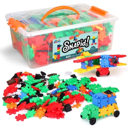 Snapid Building Bricks 400 Pcs Connecting Toy - Strong Durable Colorful Block Set w Storage, Interlinking Construction Blocks for Kids - STEM Development, Creativity and Educational Children Toys, 4+