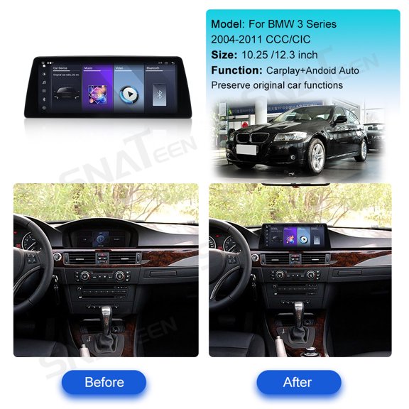 SNATEEN 10.25 inch Linux Carplay Screen/Radio/Multimedia Player for BMW 3 Series E92 2004-2011 CCC/CIC Universal Car Navigation/GPS Upgrade Headunit Display 1080P Touch Screen Replace System