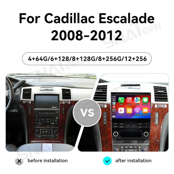 SNATEEN 12.3 inch Carplay Screen/Radio/Multimedia Player for Cadillac Escalade 2008-2012 Models Universal Car Navigation/GPS Upgrade Headunit Android Display 1080P Touch Screen Replace System