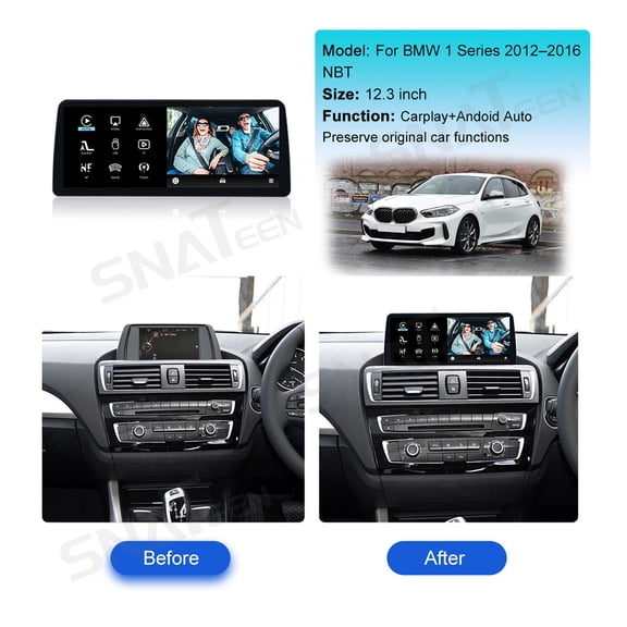 SNATEEN 12.3 inch Linux Carplay Screen/Radio/Multimedia Player for BMW 1 Series 2012-2016 NBT Universal Car Navigation/GPS Upgrade Headunit Display 1080P Touch Screen Replace System