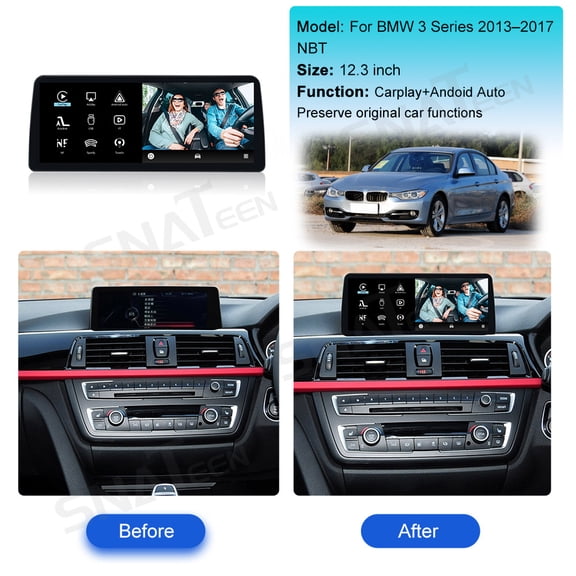 SNATEEN 12.3 inch Linux Carplay Screen/Radio/Multimedia Player for BMW 3 Series 2013-2017 NBT Universal Car Navigation/GPS Upgrade Headunit Display 1080P Touch Screen Replace System