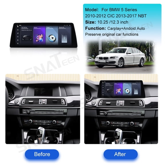 SNATEEN 12.3 inch Linux Carplay Screen/Radio/Multimedia Player for BMW 5 Series 2010-2012 CIC 2013-2017 NBT Universal Car Navigation/GPS Upgrade Headunit Display 1080P Touch Screen Replace System