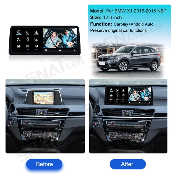 SNATEEN 12.3 inch Linux Carplay Screen/Radio/Multimedia Player for BMW X1 2016-2018 NBT Universal Car Navigation/GPS Upgrade Headunit Display 1080P Touch Screen Replace System