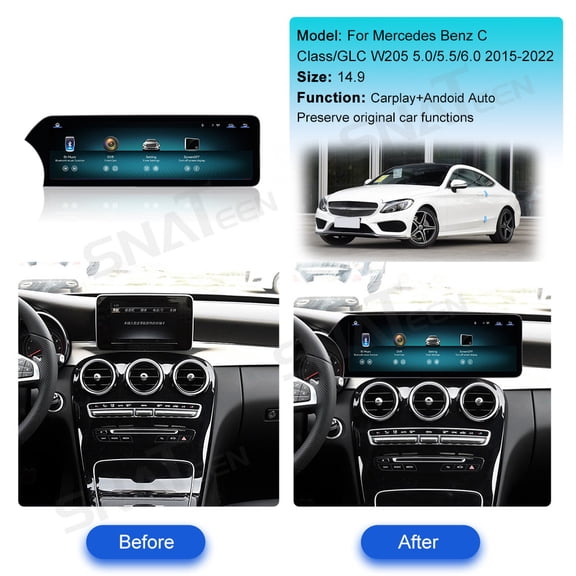 SNATEEN 12.3 inch Linux Carplay Screen/Radio/Multimedia Player for Mercedes-Benz C Class/GLC W205 2015-2022 Car Navigation/GPS Upgrade Headunit Display 1080P Touch Screen Replace System