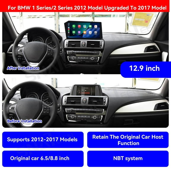 SNATEEN 12.9 inch Carplay Screen/Radio/Multimedia Player for BMW 1 Series/2 Series 2012-2017 Model Universal Car Navigation/GPS Upgrade Headunit Android Display 1080P Touch Screen Replace System