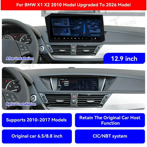 SNATEEN 12.9 inch Carplay Screen/Radio/Multimedia Player for BMW X1 X2 2010-2017 Models Universal Car Navigation/GPS Upgrade Headunit Android Display 1080P Touch Screen Replace System