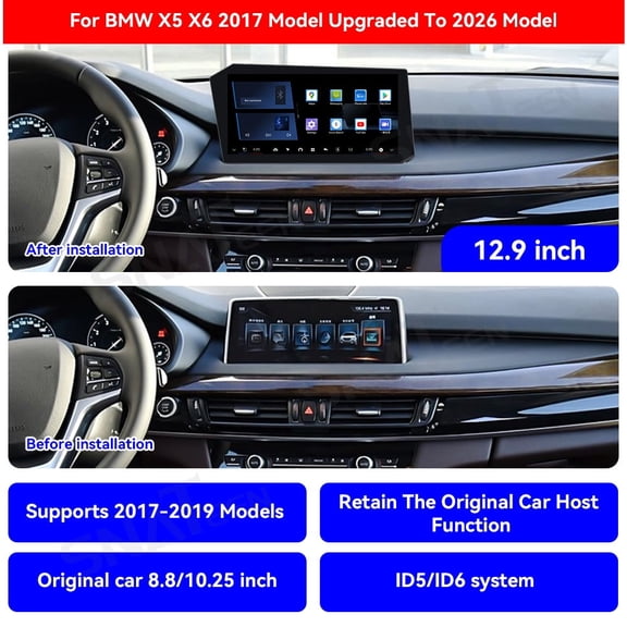 SNATEEN 12.9 inch Carplay Screen/Radio/Multimedia Player for BMW X5 X6 2017 2018 2019 Model Universal Car Navigation/GPS Upgrade Headunit Android Display 1080P Touch Screen Replace System