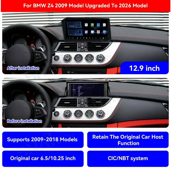SNATEEN 12.9 inch Carplay Screen/Radio/Multimedia Player for BMW Z4 2009-2018 Model Universal Car Navigation/GPS Upgrade Headunit Android Display 1080P Touch Screen Replace System