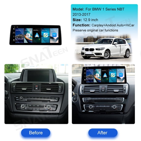 SNATEEN 12.9 inch Linux Carplay Screen/Radio/Multimedia Player for BMW 1 Series 2013-2017 NBT Universal Car Navigation/GPS Upgrade Headunit Display 1080P Touch Screen Replace System