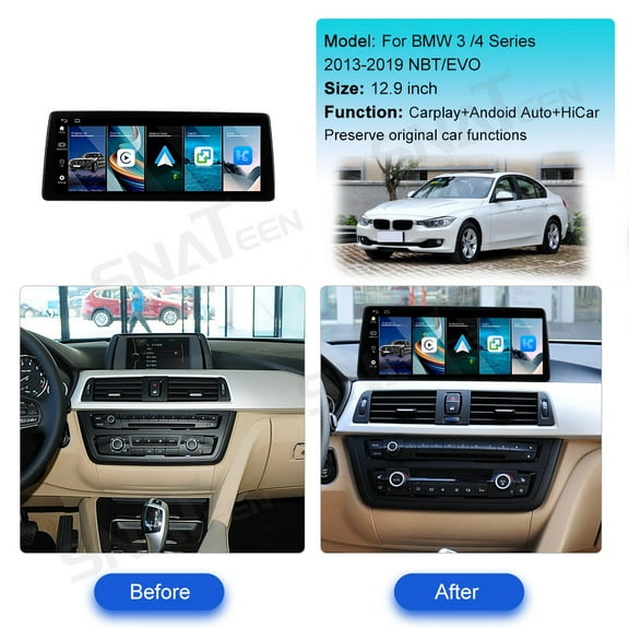 SNATEEN 12.9 inch Linux Carplay Screen/Radio/Multimedia Player for BMW 3/4 Series 2013-2019 NBT/EVO Universal Car Navigation/GPS Upgrade Headunit Display 1080P Touch Screen Replace System
