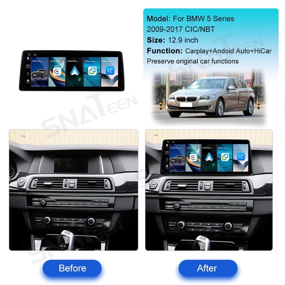 SNATEEN 12.9 inch Linux Carplay Screen/Radio/Multimedia Player for BMW 5 Series 2009-2017 CIC/NBT Universal Car Navigation/GPS Upgrade Headunit Display 1080P Touch Screen Replace System