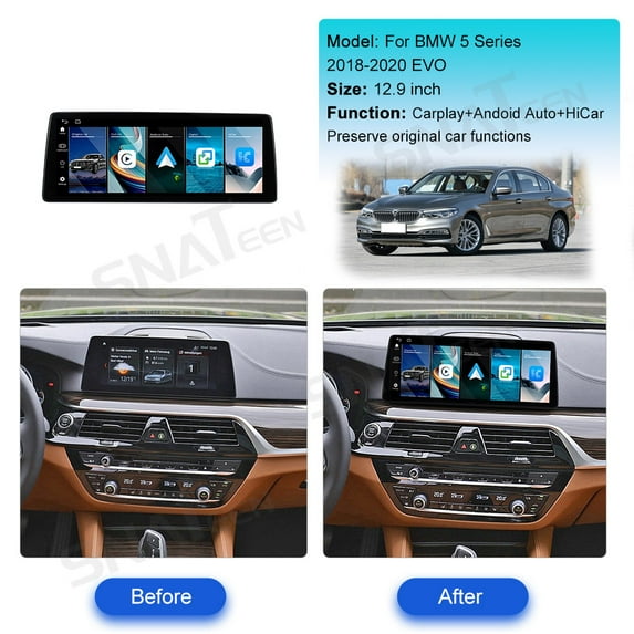 SNATEEN 12.9 inch Linux Carplay Screen/Radio/Multimedia Player for BMW 5 Series 2018 2019 2020 EVO Universal Car Navigation/GPS Upgrade Headunit Display 1080P Touch Screen Replace System