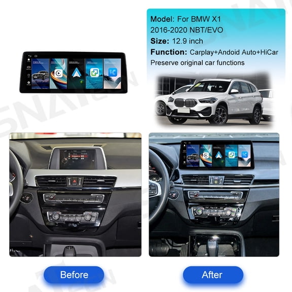 SNATEEN 12.9 inch Linux Carplay Screen/Radio/Multimedia Player for BMW X1 2016-2020 NBT/EVO Universal Car Navigation/GPS Upgrade Headunit Display 1080P Touch Screen Replace System