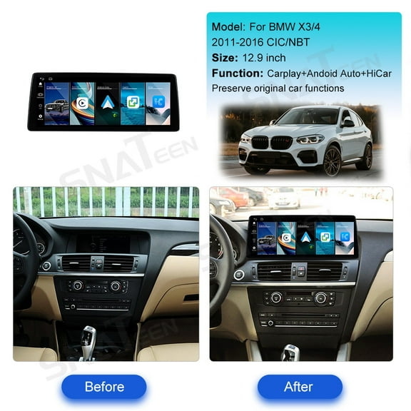 SNATEEN 12.9 inch Linux Carplay Screen/Radio/Multimedia Player for BMW X3/X4 2011-2016 CIC/NBT Universal Car Navigation/GPS Upgrade Headunit Display 1080P Touch Screen Replace System