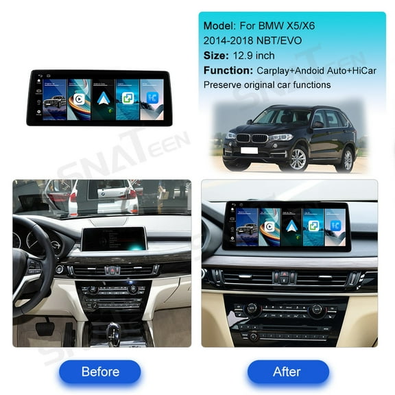 SNATEEN 12.9 inch Linux Carplay Screen/Radio/Multimedia Player for BMW X5/X6 2014-2018 NBT/EVO Universal Car Navigation/GPS Upgrade Headunit Display 1080P Touch Screen Replace System