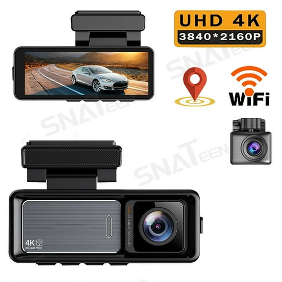 SNATEEN Car Dash Cam 4K+1080P Dual Front and Rear Camera,Built-in WiFi GPS,ADAS Driving Alerts,24H Parking Monitoring,Night Vision Car DVR Recorder Black Box