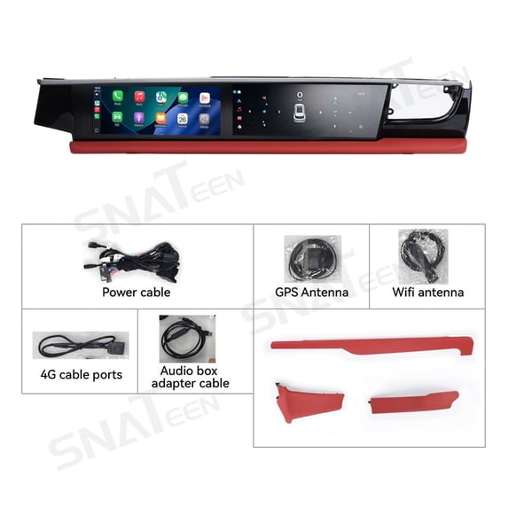 SNATEEN Dual 12.3" Carplay Screen/Radio/Multimedia Player for Porsche Macan 2018-2024 Universal Car Navigation/GPS Upgrade Headunit Android Display HD Touch Screen Replacement System (Red,8+256GB)