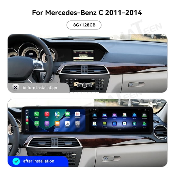 SNATEEN Dual 12.3 inch Carplay Screen/Radio/Multimedia Player for Mercedes-Benz C 2011 2012 2013 2014 Universal Car Navigation/GPS Upgrade Headunit Android Display 1080P Touch Screen Replace System
