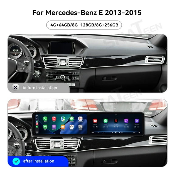SNATEEN Dual 12.3 inch Carplay Screen/Radio/Multimedia Player for Mercedes-Benz E 2013 2014 2015 Universal Car Navigation/GPS Upgrade Headunit Android Display 1080P Touch Screen Replace System