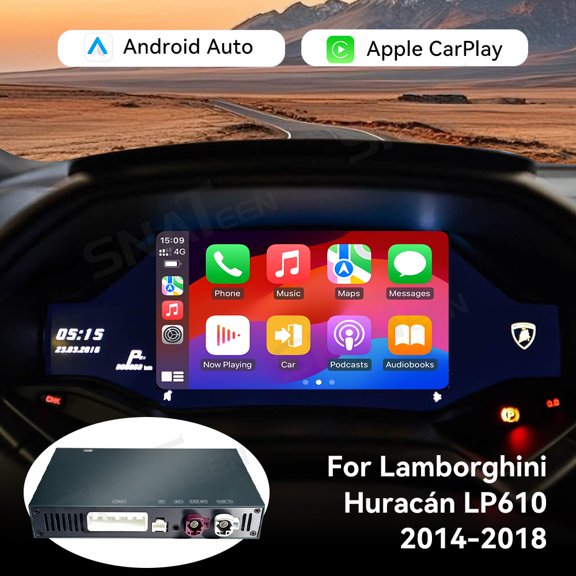 SNATEEN Wireless Carplay & Android Auto Decoder for Lamborghini Huracan LP610 2014-2018, OEM Screen Activation Kit with Mirror Link, USB/AirPlay, Steering Wheel Control